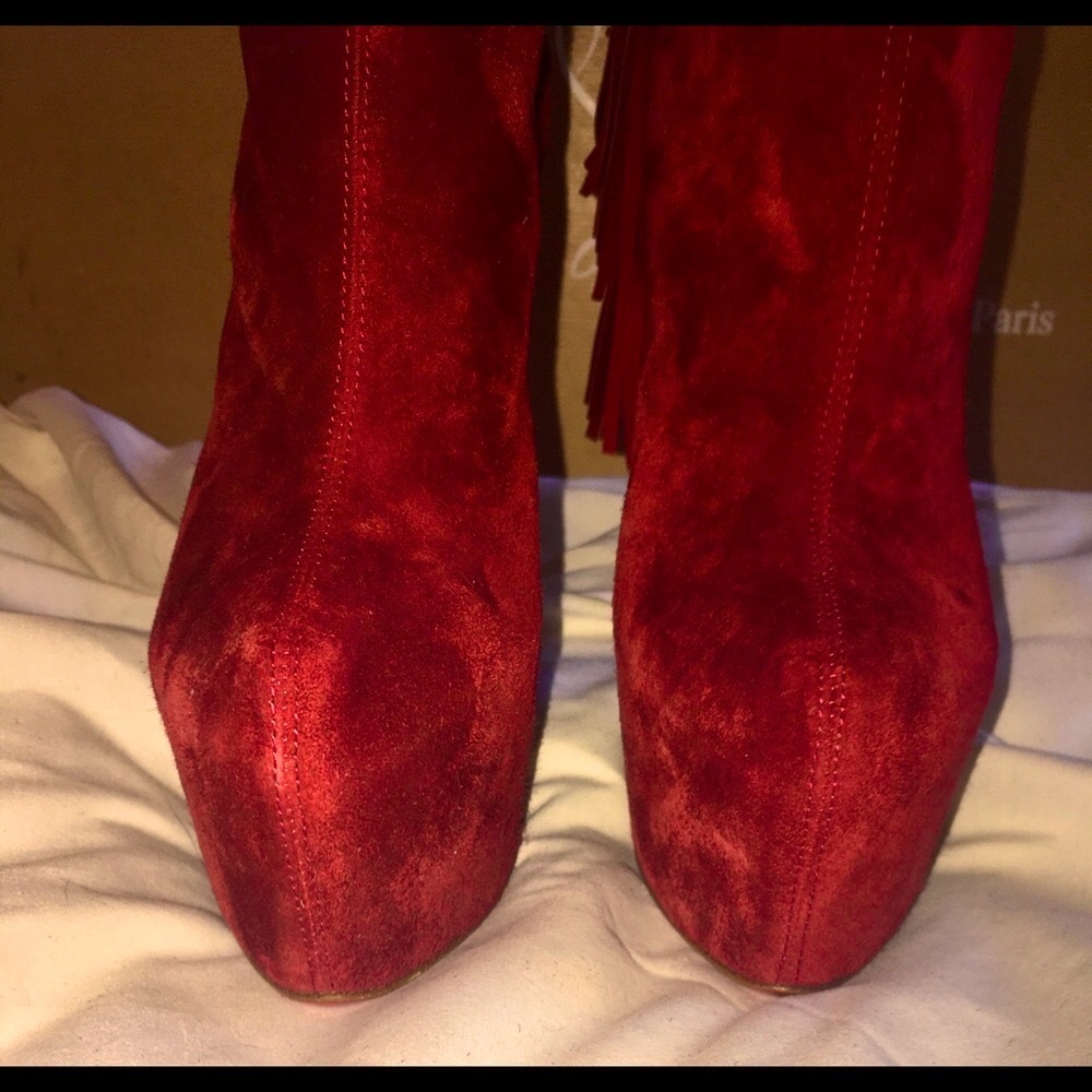 NEW Christian Louboutin INTERLOPA 160 Velours Fringe Boots - Picture 2 of 10